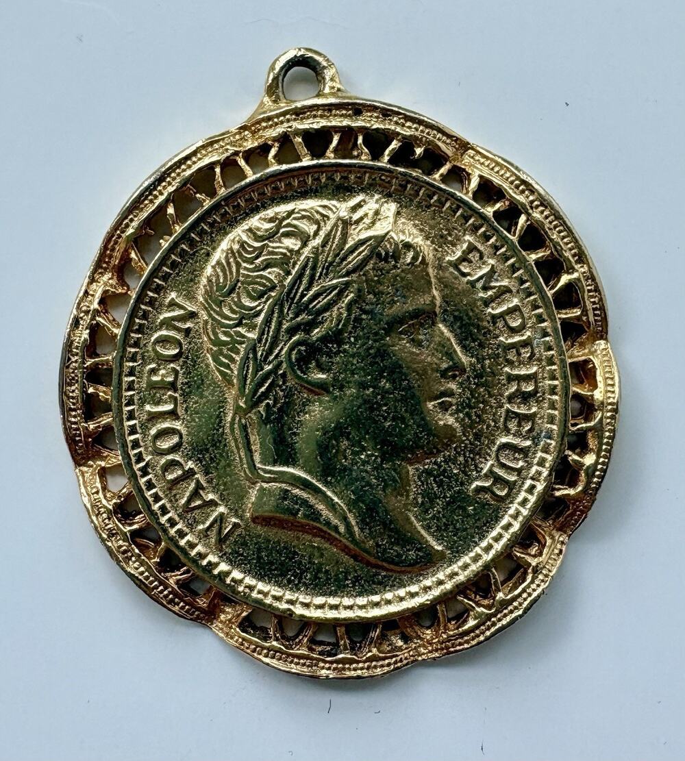 Napoleon Emperor Pendant Coin Replica 80s Jewelry Gold Tone 35mm